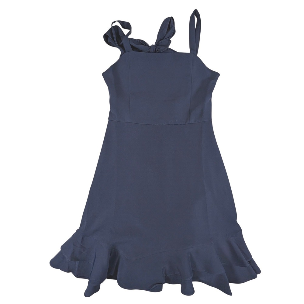 Rare Editions Girls Navy Blue Ruffle Hem Bow Back Dress Size 16 NWT